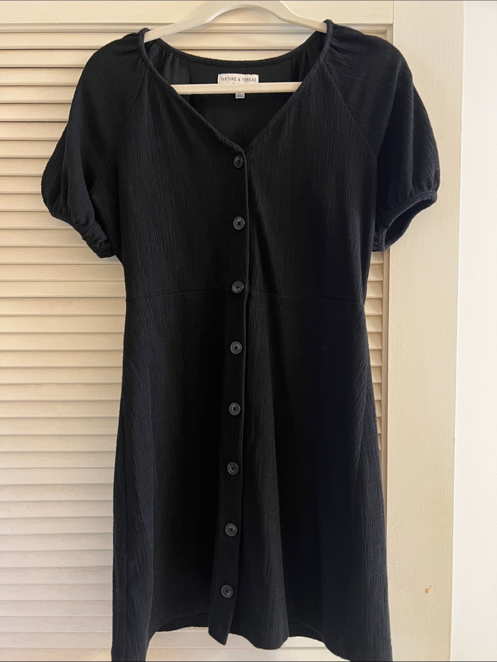 Madewell “Texture & Thread” Black Button-Front Short Sleeve Classic Tunic Dress